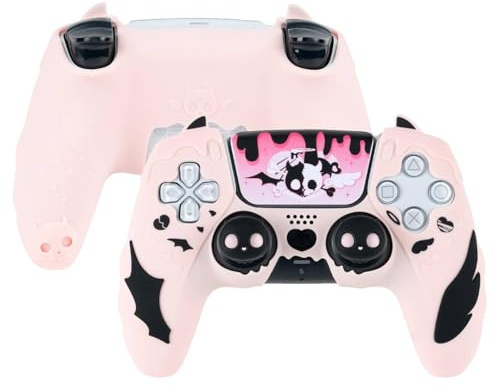 GeekShare Silikon Hülle für PS5, Anti-Rutsch Silikon Skin, Weich Schutzhülle Kompatibel mit PS5 Wireless Controller, Inklusive 2 Joystick Kappen (Süßkopf-Totenkopf (Rosa))