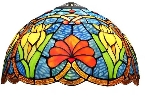 Fiunkes Abat-jour en verre teinté bleu jaune tulipe avec capuchon, abat-jour en verre rouge vert vintage de style Tiffany de 12 pouces de remplacement pour lampe de table, plafonnier, lampadaire