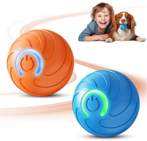 Hundespielzeug Interaktiv, Intelligenzspielzeug für Hunde, Interaktives Hundespielzeug Ball, Automatisch Rollender Ball Hundeball für kleine mittlere große Hunde, USB Wiederaufladbar (2pcs)