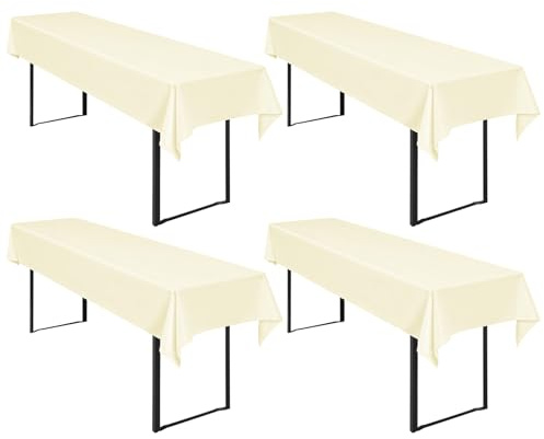 Pesonlook 4Stück Biertisch Tischdecke Beige für Biertisch, 250 x 100cm | Biertisch Cover Universell für 50 cm und 70 cm Biertisch, Waschbar Polyester Rechteckige Tischdecke für Partys im Freien