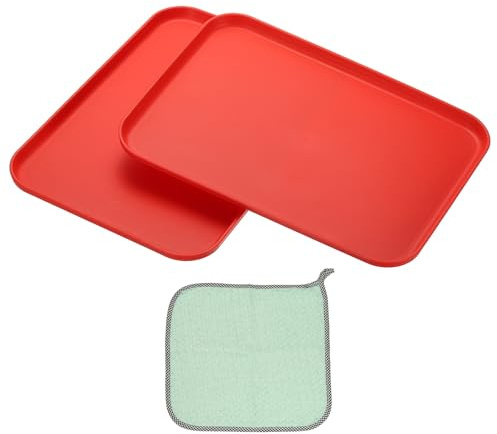 PATIKIL 30.5x22cm Vassoio Plastica, 2Pz Piatti Rettangolari Piccoli Vassoi da Portata Decorativo Vassoio con Panno Riutilizzabili Alimenti Grano per Dessert Frutta Torte,Rosso