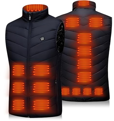 Bextcery Gilet chauffant avec batterie externe 10 000 mAh, 9 zones de chauffage pour homme et femme, veste chauffante avec batterie externe, veste chauffante pour les activités de plein air, Noir
