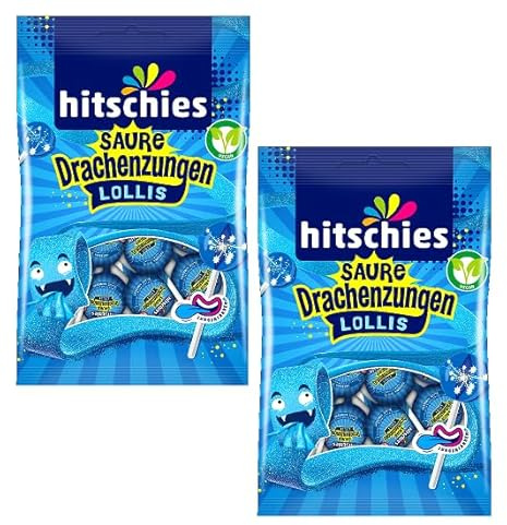 Hitschler Hitschies saure Drachenzungen Lollis Lutscher Zungenfärber (2x 128g)