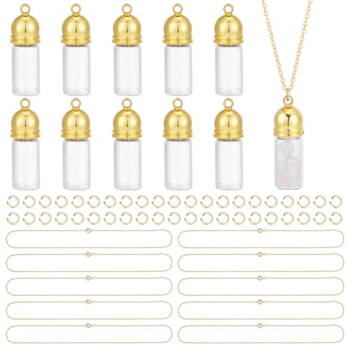 UNICRAFTALE 10 kit de Fabrication de Colliers en Verre Plaqué Or 18 carats Pendentif en Verre de 18(6) cm Bouteilles à Souhaits Sablier Souvenir Commémoratif Porte Cendres Conteneur à Mémoire