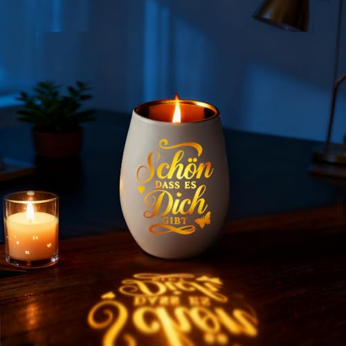 SITAKEGS Teelichthalter Gravur Windlicht Glas mit Geschenkbox für Frauen | Windlichter Teelichthalter Spruch Schön DASS Es Dich Gibt Geburtstag Geschenk Teelichtglas für Kollegin Schwester Mama Papa