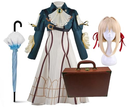Lzrong Costume violet Evergarden avec perruque et parapluie, violet, Evergarden, cosplay, anime, uniforme de dessin animé, Halloween