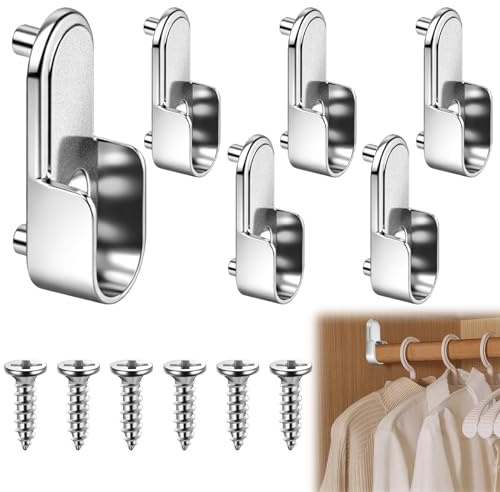 KEJOL 6 Supports de Tringle de Garde-Robe, Support Ovale en Alliage de Zinc avec 6 Vis pour Tringle à Vêtements (Argenté)