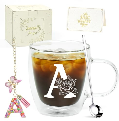 ZIOSINM Personalisierte Geschenke für Frauen, Latte Macchiato Gläser | A-Z Buchstaben Tasse Personalisiert, Geschenke für Frauen, Weihnachten Valentinstag Muttertag Geschenk für Sie