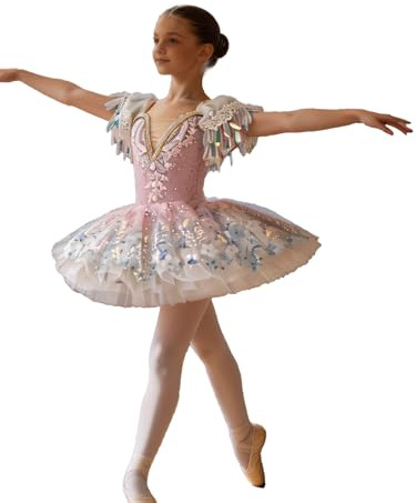 HULIJA Tutu Ballerina Bambina Vestito Danza Classica Bambina Vestito Ballo Principessa da Balletto per Bambine Danza Latina Ragazza Ballo Rosa 9-10 Anni