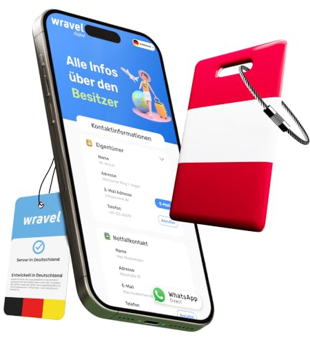 Digitaler Kofferanhänger mit NFC & QR-Code | Smartes Adressschild für Gepäck | Datenschutz statt Namensschild | Wiederverwendbar | Für Reise & Geschäftsreise (Österreich, 70mm x 40mm)