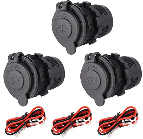 SUSSURRO 3 Stück Auto Adapter Zigarettenanzünder Steckdose, Wasserdicht Marine Grade Zigarettenanzünder Steckdose Adapter für 12V/24V DC Auto Boot Motorrad mit 0,6m Anschlusskabel