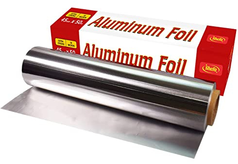 Shefa Alufolie, 45 cm x 50 m, Aluminiumfolie, 18 Mikron, robuste Küchenfolie, dick und langlebig, recycelbare Alufolienrolle, Koch-, Ess- und Catering-Folie (45 cm x 50 m)