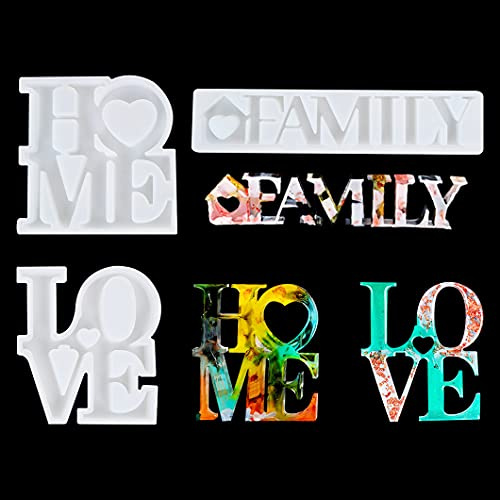 DIYBravo 3Pcs Stampi in Resina Epossidica Stampo in Silicone per Lettere Love Home Family Sign Crystal Resina Casting per La Casa Decorazione da Parete Tavolo (Stampo per lettere)