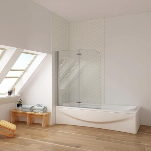 Ducha Casa 140x90cm Mampara de bañera plegable con bisagra, Cristal 6mm templado ANTICAL, Aluminio cromado