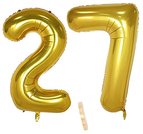 2 Numero di Palloncini 27, Numeri 27 Anni Compleanno Decorazioni Oro Maschio Bambino Uomo Donna Ragazzo,XXXL 100cm Gigante Foil Elio Palloncino Gonfiabile Balloons Happy Birthday Matrimonio Festa