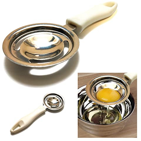Separauovo Separa Huevos, tubo de acero inoxidable, separador de huevos, extractor de huevos, color blanco y amarillo