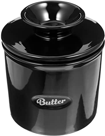 BESTonZON Keramik Buttertopf Französische Butterdose mit Deckel Vintage Runder Butterbehälter Porzellan Butterhalter mit Wasserlinie Vorratsdose für Zuhause Küche Weiche Butter Aufbewahrung