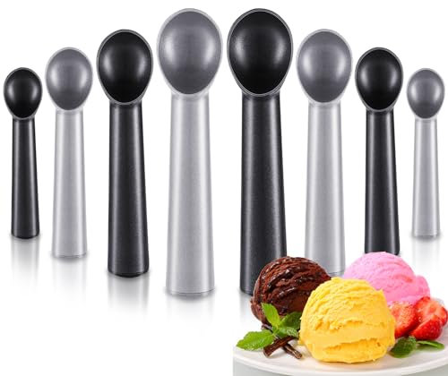 Gejoy 8 Pcs Ice Cream Scoop 7 Inch Nonstick Anti Freeze Ice Cream Scooper Aluminum Design Ice Cream Spoon for Gelatos Frozen Yogurt Fruit Sundaes Sorbet Almond Cookie Dough, Black and Silver