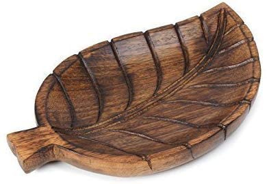 TrendBell Vassoio decorativo in legno a forma di foglia, vassoio da portata per la colazione, finitura naturale, vassoio da cucina, 30 x 20 x 1 cm