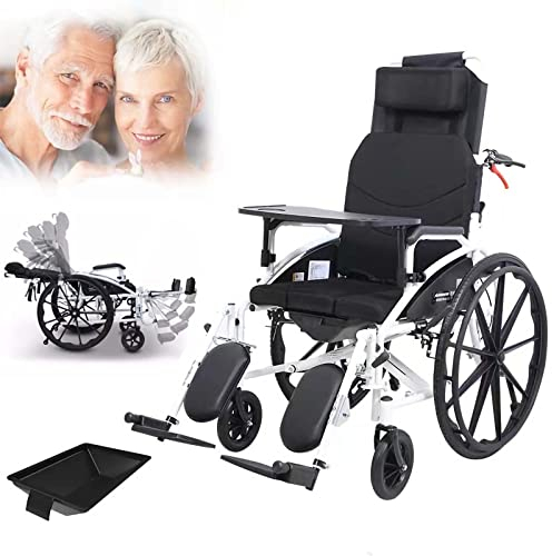 GHBXJX Faltbarer Rollstuhl, Liegender Transportrollstuhl Mit Abnehmbarer Kopfstütze Und Anhebbarer Beinstütze, Rollstuhl Mit Kommode Für Behinderte Und Senioren, Multifunktionsrollstuhl, Sitz 47 cm