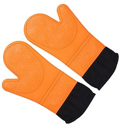BESTonZON 2pc Insulated Scald Gloves for Grill and Oven Use Featuring Silicone Lining and Long Cuff Design for Cooking Baking and Smoking Tasks