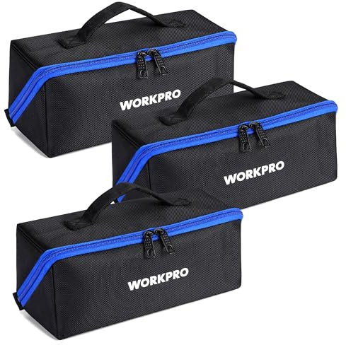 WORKPRO Tool Bag with Zipper, 10 Utility Wide Mouth Heavy Duty Tool Storage Bag, Multipurpose Zipper Tool Pouch Tote Bag for Organizer 3-pack