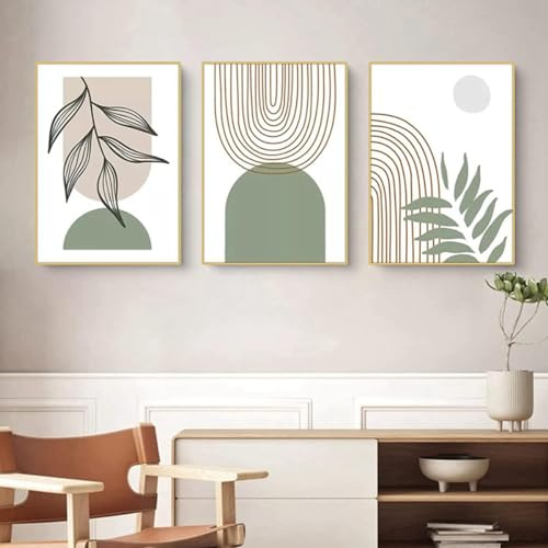 DLKAJFK Moderne Wandmalerei Plakat Set, Natürliche Landschaft Strand, Schilfblätter, Weiße Rosen, Leinwanddruck, Hintergrund Wanddekoration Plakat Set, Rahmenlos (Abstract,3Pcs-20x30cm)