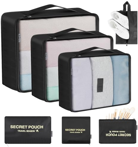 AiQInu Koffer Organizer Set, 7 Teilige Packing Cubes Packwürfel für Urlaub und Reisen, Reiseorganizer Kleidertaschen Schuhbeutel Packtaschen für Koffer