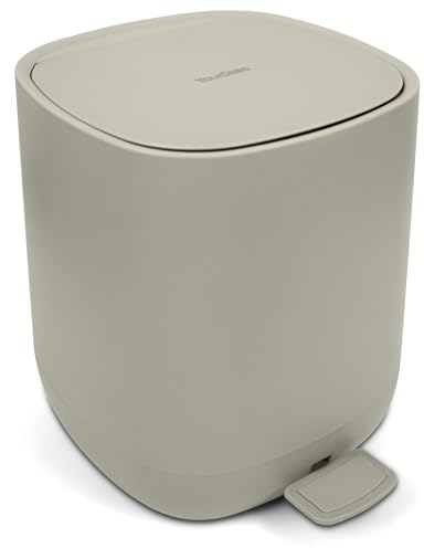 Yourcasa Bathroom bin 5L with lid [Softclose] - Stylish Design - Bedroom small and slim toilet trash can with pedal [Non Slip] sanitary cosmetic dustbin - toilet trashcan waste rubbish trash (Beige)
