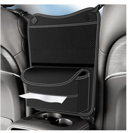 CGEAMDY Leather Handbag Holder Car Between Seats, Car Seat Durable Hanging Large Capacity Front Seat Storage Bag, Car Net Pocket Handbag Holder Between Front Seat, For Documents Phone and Purse