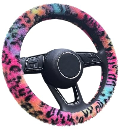 1 Stück Leoparden-Punkt-Lenkradbezug, Batik-Leoparden-Druck-Lenkradbezug, Auto-Lenkerbezug, Elastischer Lenkradbezug, Plüsch-Lenkradbezug, Winterwarmer Lenkradbezug