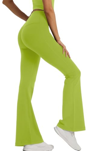 XDSP Yogabyxor med utsvängda ben för damer hög midja magkontroll stretchbyxor pilates dans gym leggings eleganta sport fitness casual träning, Grön, M