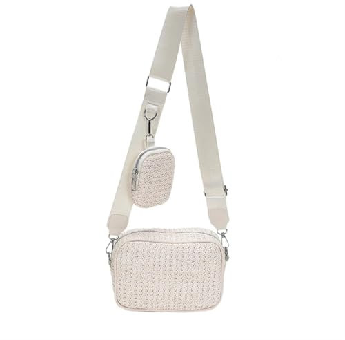 SUBLXPoten Strohtasche Kleine Tasche, Strohgewebte Tasche, Damen, einfache Umhängetasche, Urlaubs-/Strandtasche, Handgewebte Tasche, Schultertasche(Beige)