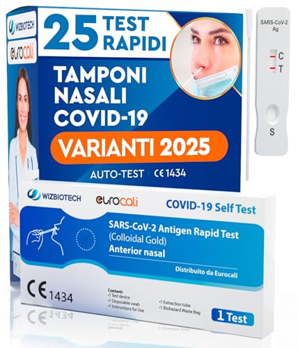 25x Tamponi COVID 19 - Test Nuove Varianti 2025 - Tamponi Rapidi Nasali Certificati per Uso Domestico, Risultato Rapido
