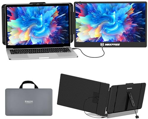 Maxfree Tragbarer Laptop Monitor Erweiterung, 14 Zoll FHD 1080P IPS, mit Standfuß und Eingebauten Lautsprechern, HDMI/Type-C Plug and Play Bildschirmerweiterungen Laptop für 13-16 Zoll Laptops, S1