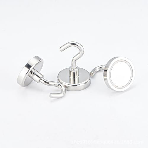 Ronoza 10 Stück Magnethaken Extra Stark 25kg, Neodym Magnet Haken 25mm, Magnetische haken für Camping, Werkstatt, Eisentüren, Kühlschränke Gadgets, Büro (Silber)