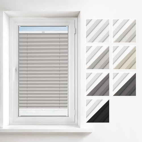 Estika Thermoplissee mit Bohren 85x230 cm Farben: Hellgrau Verdunkelung Thermoplissee klemmfix für Fenster in verschiedenen Blickdicht erhältlich mit Montagezubehör