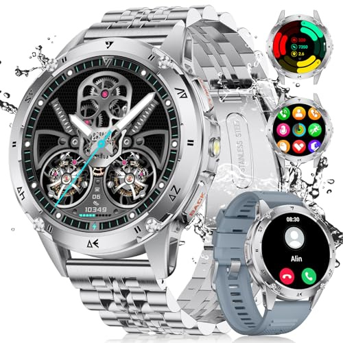 LIGE Smartwatch Herren 1.43''AMOLED Touchscreen/530 mAh Akku Sportuhr Herren mit Taschenlampe/110+ Sportmodi,IP68 Wasserdicht Fitnessuhr mit 24/7 Herzfrequenz,Schlafmonitor für Android iOS,2 Bänders
