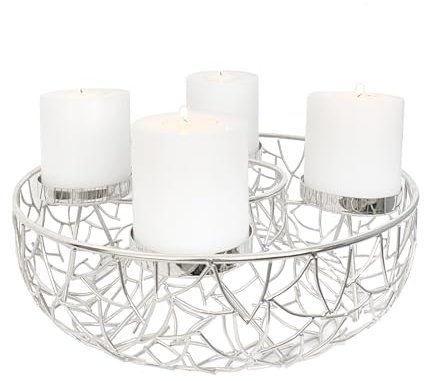 EDZARD Adventskranz Milano, AST-Design, Durchmesser 34 cm, für Stumpenkerzen Ø 8 cm, ringförmig, Edelstahl vernickelt, silberfarben, ideal für die Dauerkerze Cornelius von Edzard