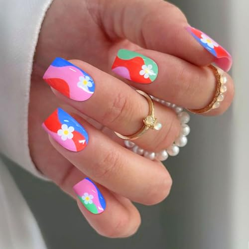 JMEOWIO Nagelfolie Weiße Blumen Bunte Zungenspitze Gel Nail Nagelfolien Selbstklebend Nagelsticker Uv Härtend Dekoration Nageldesign Zubehör