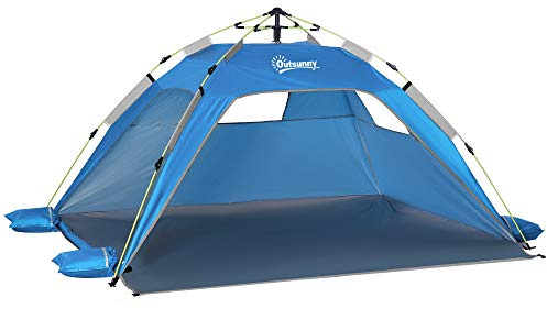 Outsunny Tenda da Spiaggia con Finestre 220x173x120 cm Blu Cielo e Grigio