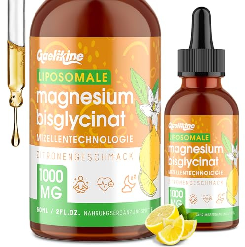 Magnesium-Bisglycinat-Tropfen 1000 mg – 140 mg elementares Magnesium pro Portion – liposomale Micellen-Technologie, Zitronengeschmack | vegan | ohne Gentechnik | glutenfrei | 60 ml