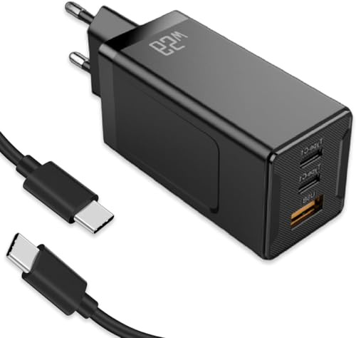 Chargeur USB-C GaN 65W, 3 Ports PD Rapide - Chargeur Compact USB-C pour MacBook Pro/Air, iPhone 16/15/14, iPad Pro/Air, Galaxy, Steam Deck, Dell XPS 13 et Autres tablettes (Black, with Cable)
