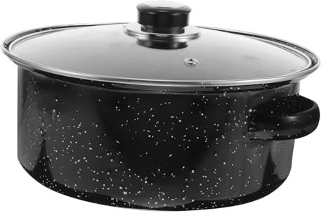 LIFKOME Barbecue Pot Enamel Coated Grill Pan for Meat Potatoes Lid Dual Handles Cooking Pan for Outdoor BBQ