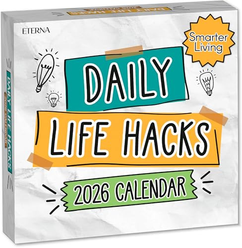 2026 Daily Life Hacks Desktop Calendar | Day To Day Tear Off Calendar with 365 Interesting Hacks & Facts for Everyday of the Year, Fun Box Calendar Gift For Men or Women, Christmas Stocking Stuffer Gift for Home or Office