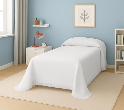 MONTSERRAT Copriletto multiuso per divani | Jarapas copre divano a più piazze | Plaid Letto | Coperta Foulard Made in Spagna, tessuto di qualità 80% cotone (bianco, 180 x 260)