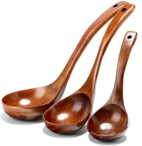 QXWD - Cucharón grande de madera natural para servir, utensilios de cocina, restaurante, gachas