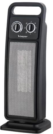 BEPER P203TER002 Calefactor de torre cerámico, calefactor eléctrico de 2000 W con oscilación automática, termostato ajustable, 2 niveles de potencia y apagado automático.