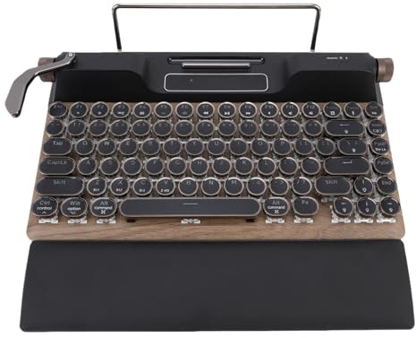 Asixxsix Typewriter Style Mechanical Gaming Keyboard, 2.4GHz Wireless Bluetooth 5.0 Mechanical Keyboard with RGB Backlit and Ergonomic PU Leather Wrist, 84 Keys Punk Round Keycap
