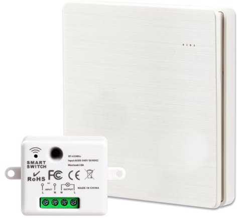 Interruptor de luz Inalámbrico con 10A Controlador de Transmisor Receptor de RF, Transmisor De Interruptor Inalámbricas para Lámpara de Hasta 1500W, Alcance de Control Remoto de 50m